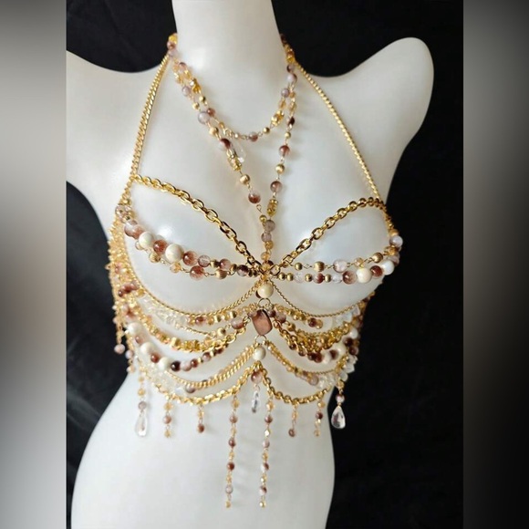 Beautiful bearded gold chain bra top | one size | brand new | boho festival - Picture 2 of 7